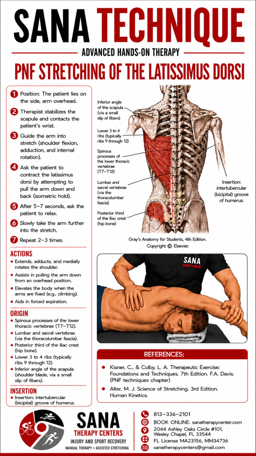 Guide to PNF stretching for the latissimus dorsi muscle